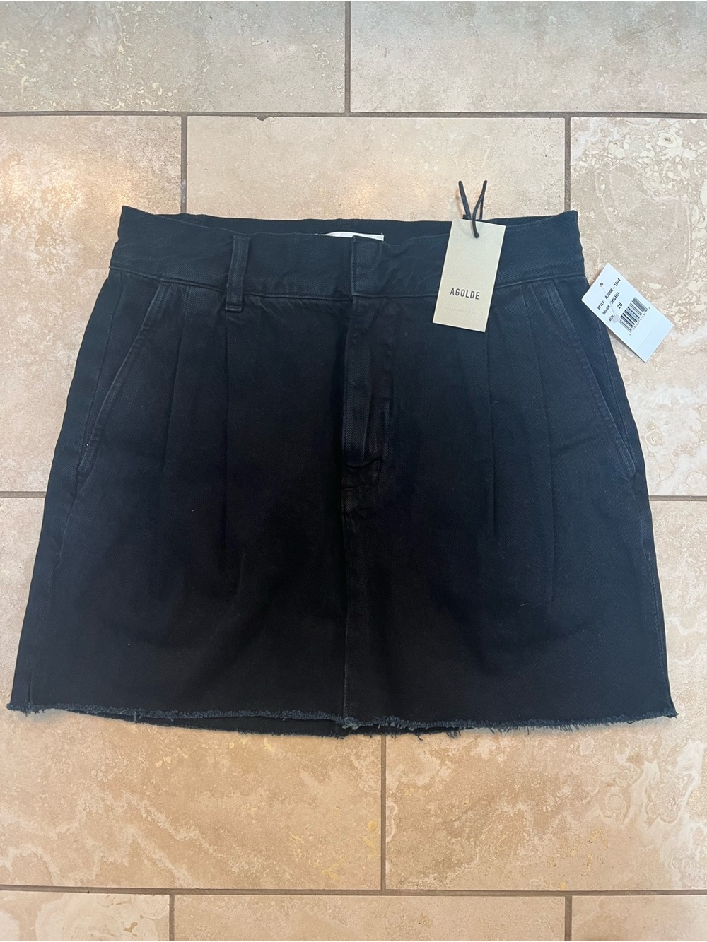 Agolde Black Denim Pleated Mini Skirt